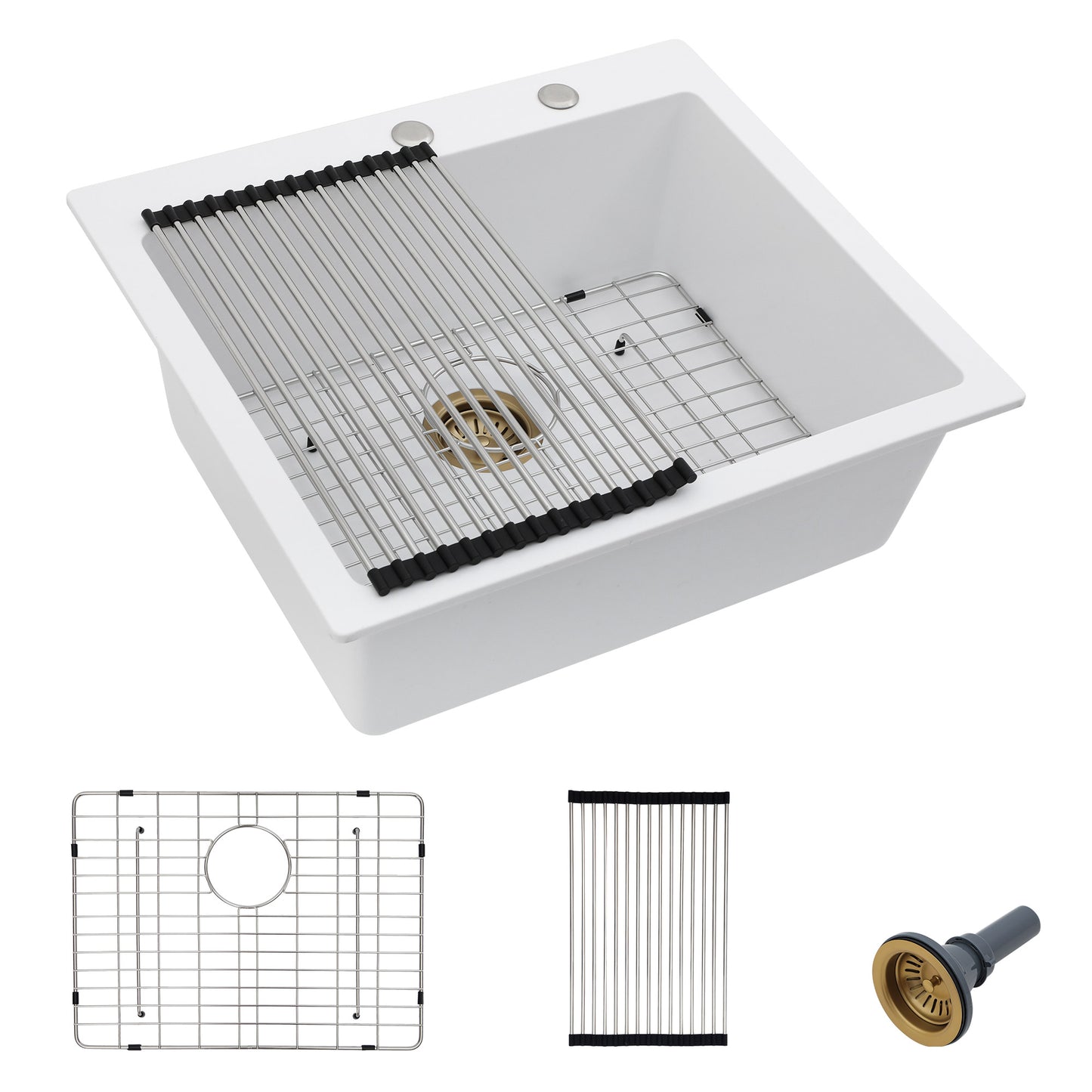 25 Granite Composite Kitchen Sink - Fulorni 25"×22" Granite Kitchen Sink Drop In Topmount White Quartz Classic Above Counter Single Bowl Sink Basin