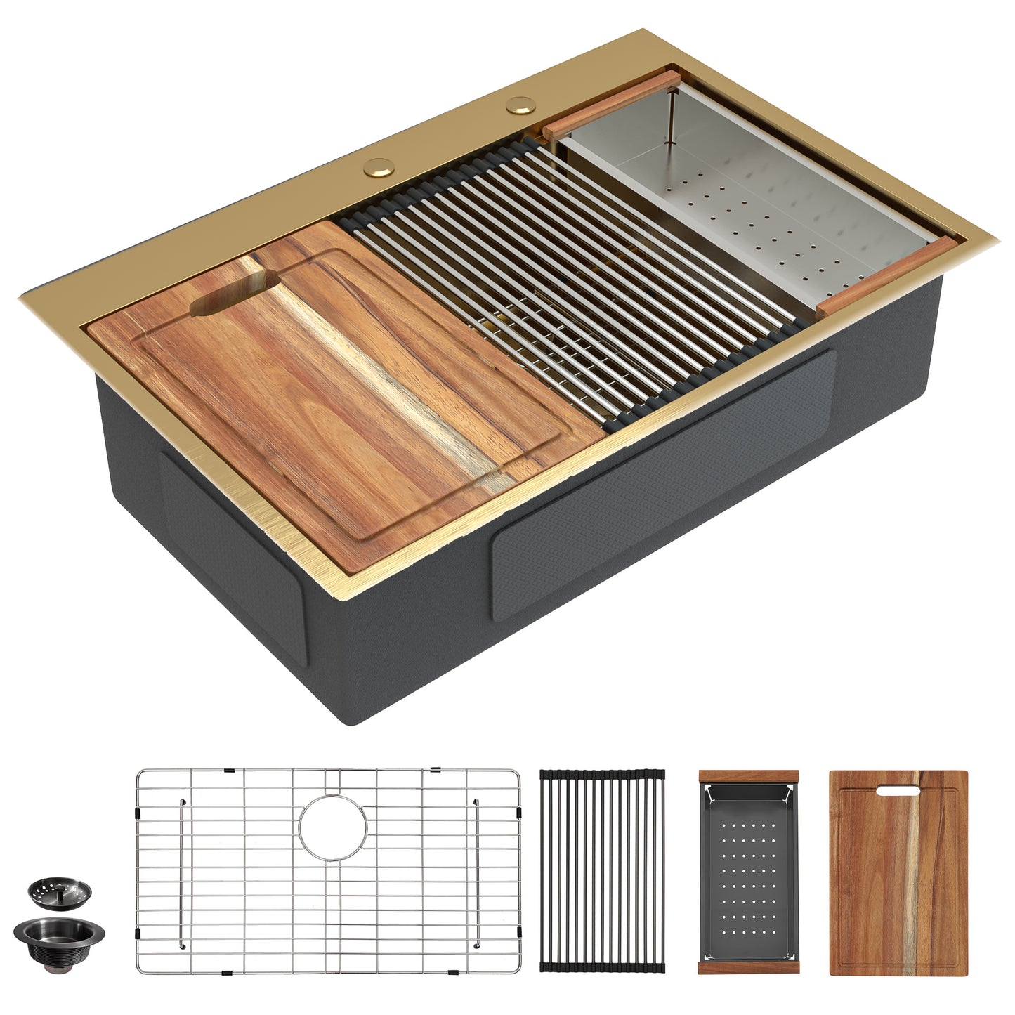 33 White Farm Sink Workstation - Fulorni 33"x20" Farmhouse Kitchen Sink Apron Front Workstation with Slide Ledge Double Bowl 50/50 White Ceramic Porcelain Fireclay Farmer Sink Basin