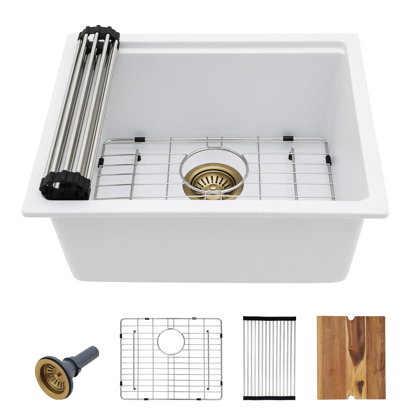 21 Undermount Laundry Sink - Fulorni 21"x18" Laundry Utility Sink Workstation White Granite Composite Quartz Classic Under Counter Deep Single Bowl Utility Laundry Room Sink Basin