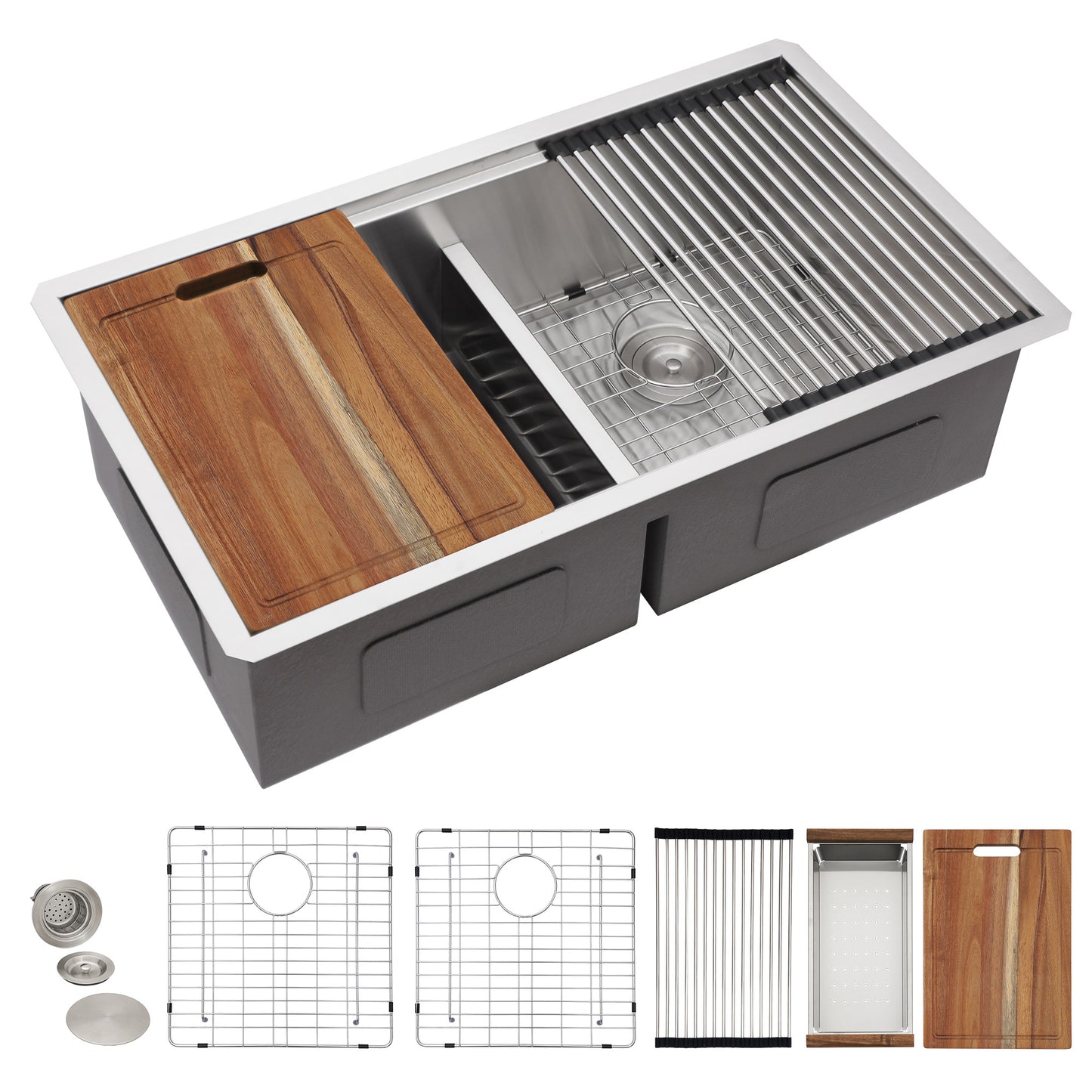 36 Undermount Kitchen Sink Double Bowl - Fulorni 36x19 Inch Kitchen Sink Ledge Workstation Low Divide Double Bowl 50/50 Split 16 Gauge Stainless Steel Under Counter Sink Basin