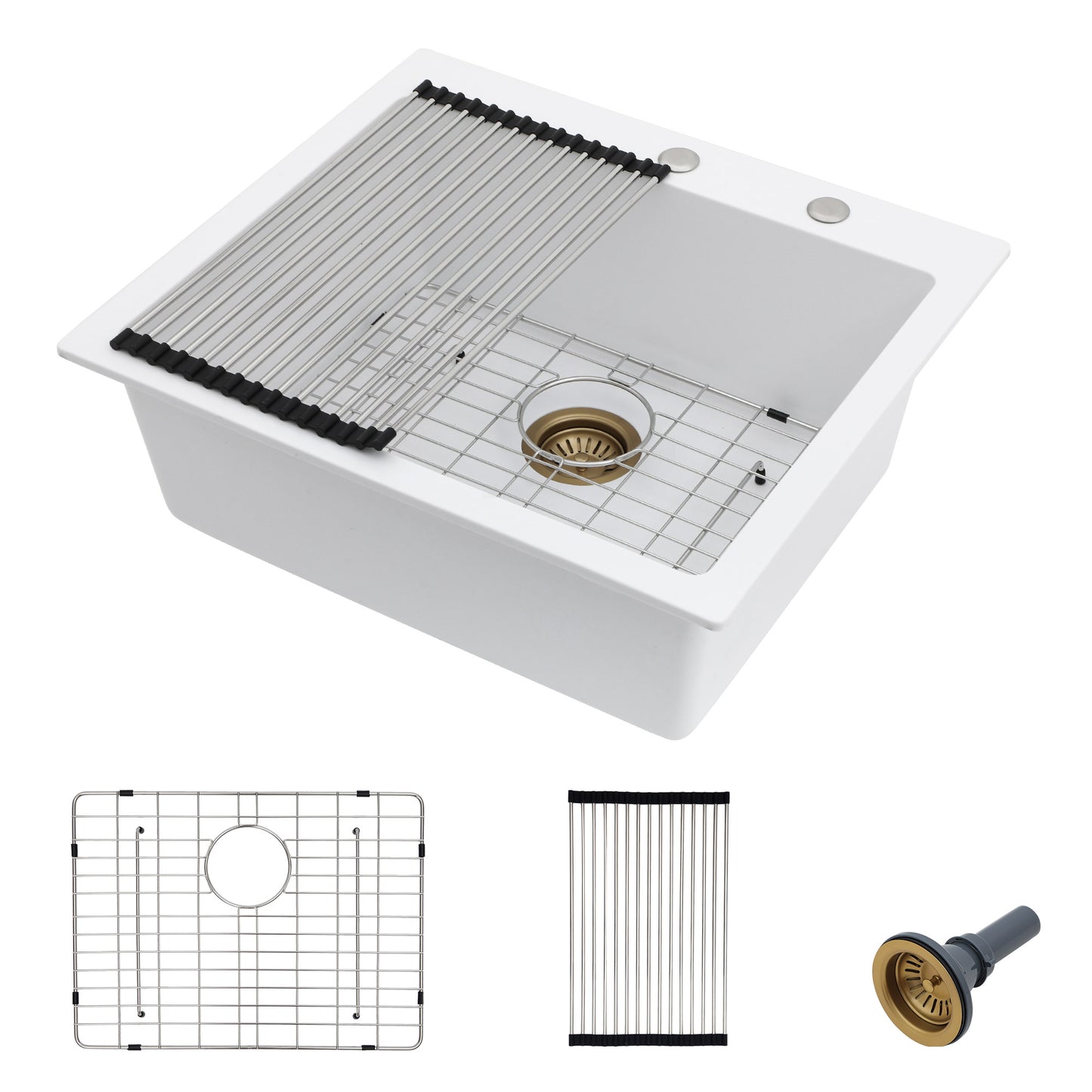 25 Granite Composite Kitchen Sink - Fulorni 25"×22" Granite Kitchen Sink Drop In Topmount White Quartz Classic Above Counter Single Bowl Sink Basin