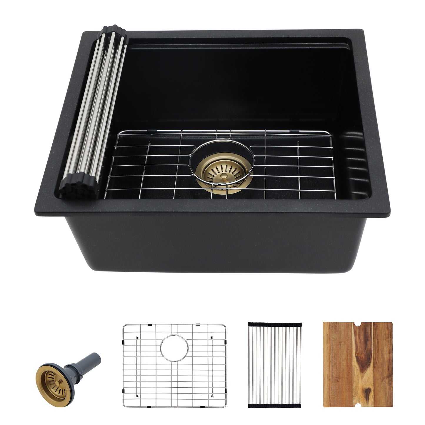 21 Undermount Laundry Sink - Fulorni 21"x18" Laundry Utility Sink Workstation Matte Black Granite Composite Quartz Classic Under Counter Deep Single Bowl Utility Laundry Room Sink Basin