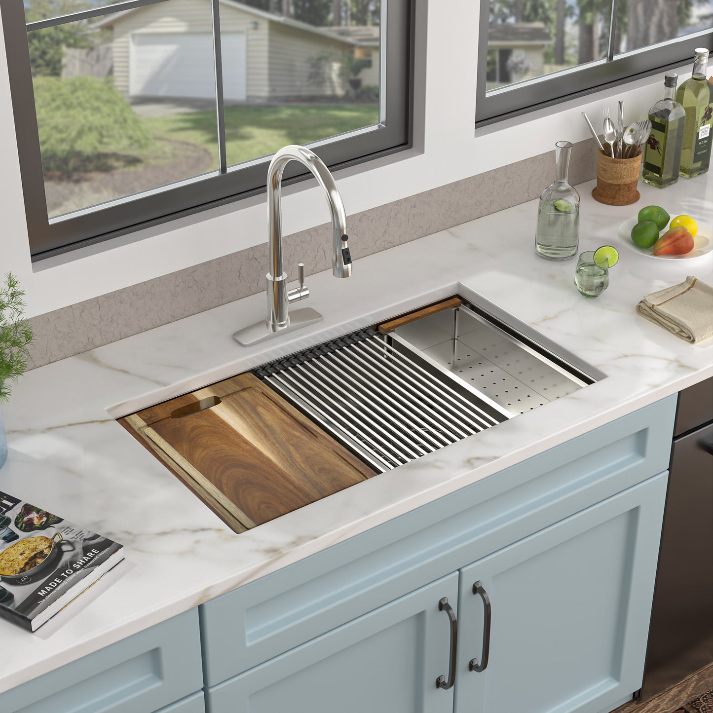 36 Undermount Kitchen Sink Double Bowl - Fulorni 36x19 Inch Kitchen Sink Ledge Workstation Low Divide Double Bowl 50/50 Split 16 Gauge Stainless Steel Under Counter Sink Basin