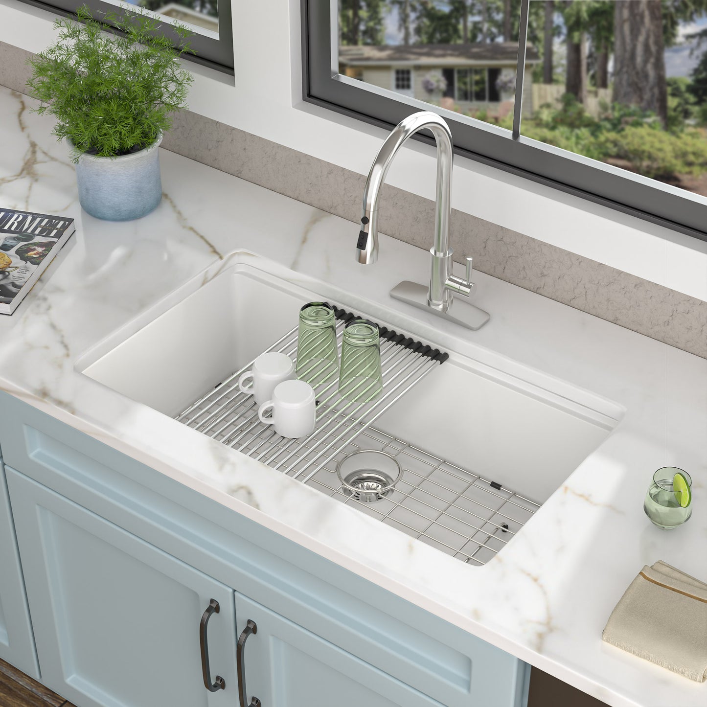 30 Granite Composite Kitchen Sink - Fulorni 30"x19" Granite Kitchen Sink Ledge Workstation Undermount White Quartz Classic Under Counter Single Bowl Sink Basin