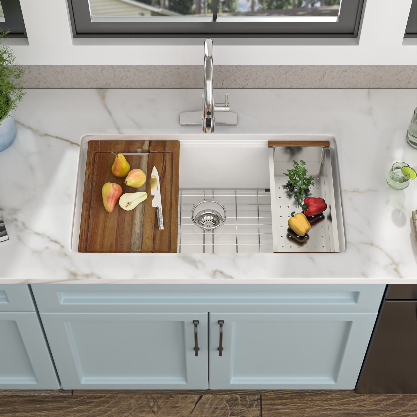 30 Granite Composite Kitchen Sink - Fulorni 30"x19" Granite Kitchen Sink Ledge Workstation Undermount White Quartz Classic Under Counter Single Bowl Sink Basin