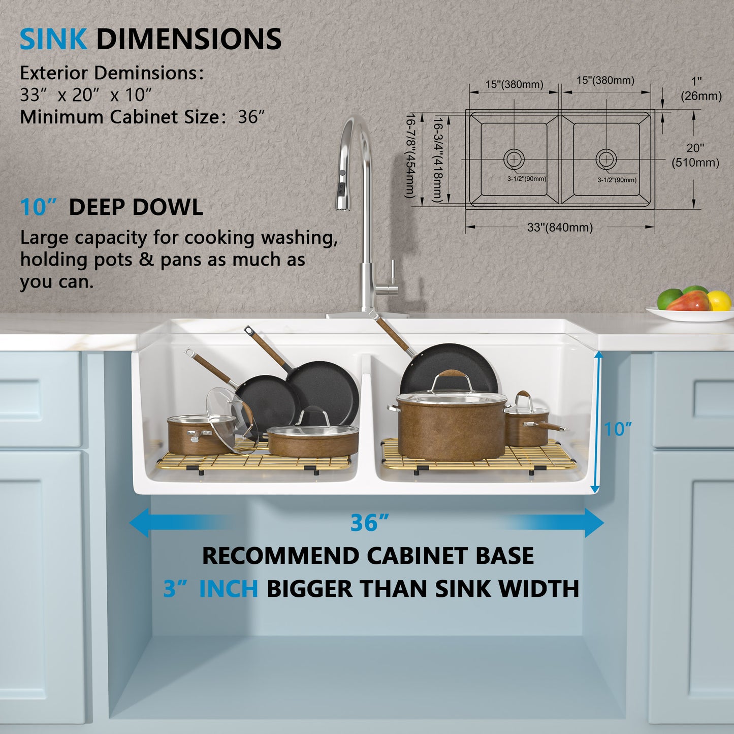 33 White Farm Sink Workstation - Fulorni 33"x20" Farmhouse Kitchen Sink Apron Front Workstation with Slide Ledge Reversible Double Bowl 50/50 White Ceramic Porcelain Fireclay Farmer Sink Basin