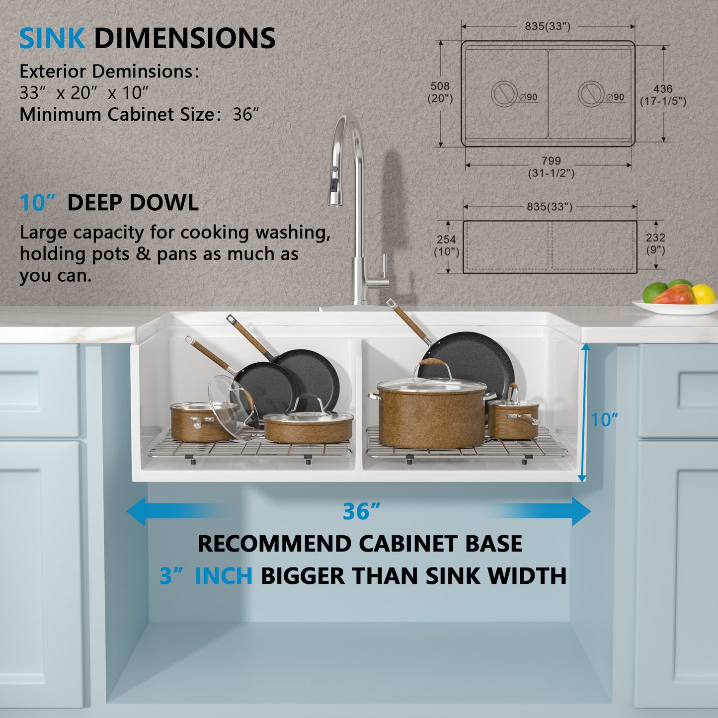 33 White Farm Sink Workstation - Fulorni 33"x20" Farmhouse Kitchen Sink Apron Front Workstation with Slide Ledge Double Bowl 50/50 White Ceramic Porcelain Fireclay Farmer Sink Basin