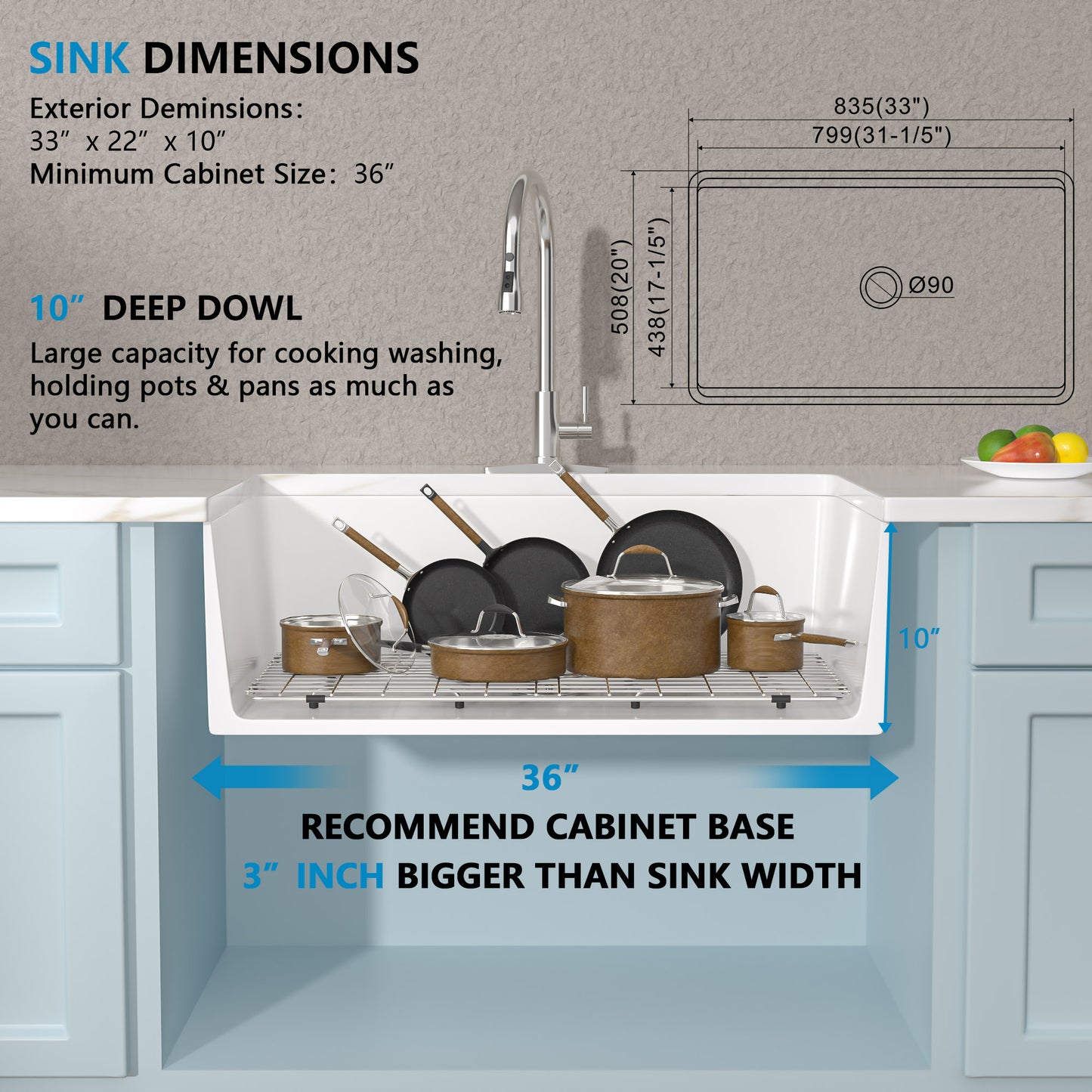 33 White Farm Sink Workstation - Fulorni 33"x20" Farmhouse Kitchen Sink Apron Front Workstation with Slide Ledge Double Bowl 50/50 White Ceramic Porcelain Fireclay Farmer Sink Basin