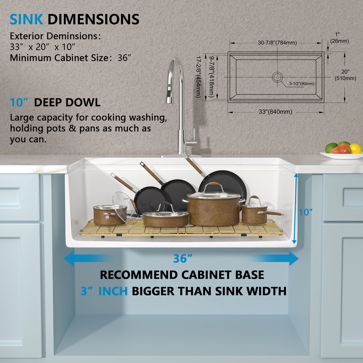 33 White Farm Sink Workstation - Fulorni 33 Inch Farmhouse Kitchen Sink Workstation with Slide Ledge Apron Front Reversible White Ceramic Porcelain Fireclay Single Bowl Farmer Sink Basin