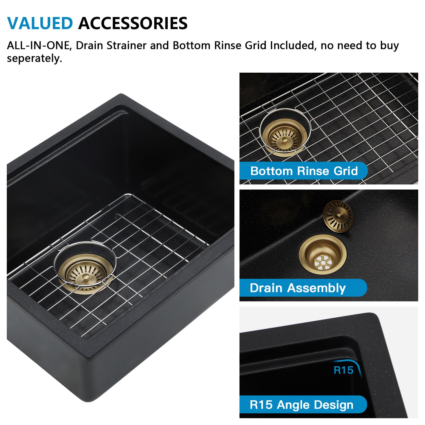 21 Undermount Laundry Sink - Fulorni 21"x18" Laundry Utility Sink Workstation Matte Black Granite Composite Quartz Classic Under Counter Deep Single Bowl Utility Laundry Room Sink Basin
