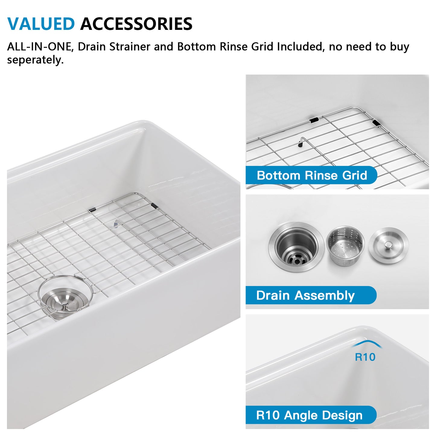 33 White Farm Sink Workstation - Fulorni 33"x20" Farmhouse Kitchen Sink Apron Front Workstation with Slide Ledge Double Bowl 50/50 White Ceramic Porcelain Fireclay Farmer Sink Basin