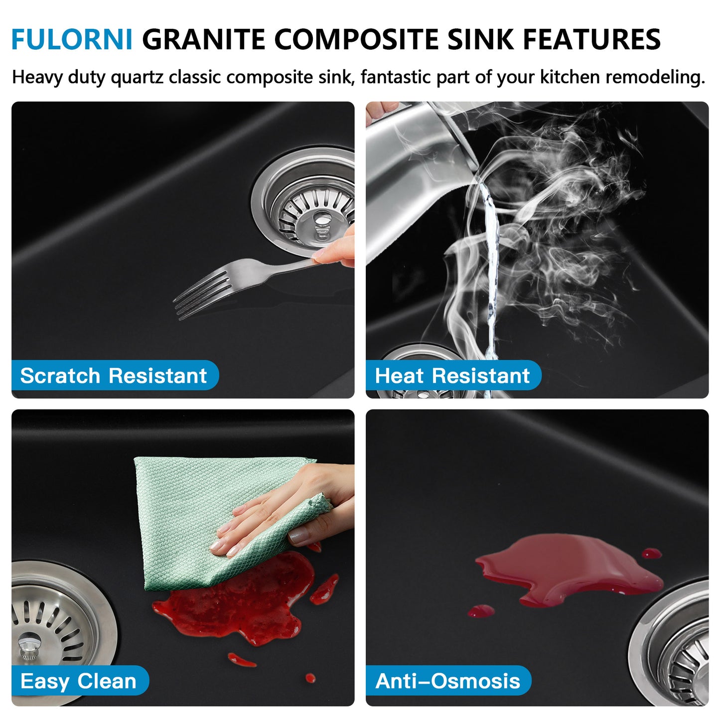 25 Granite Composite Kitchen Sink - Fulorni 25"×22" Granite Kitchen Sink Drop In Topmount Matte Black Quartz Classic Above Counter Single Bowl Sink Basin