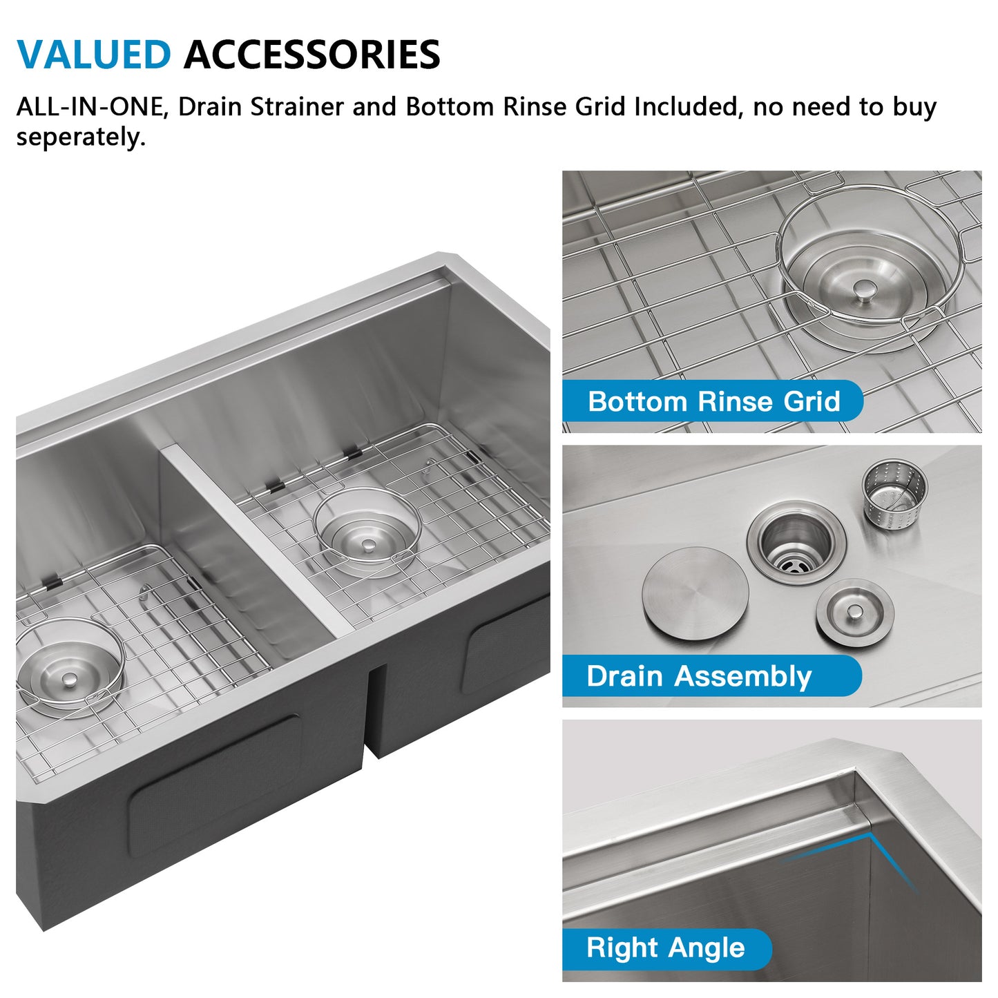 36 Undermount Kitchen Sink Double Bowl - Fulorni 36x19 Inch Kitchen Sink Ledge Workstation Low Divide Double Bowl 50/50 Split 16 Gauge Stainless Steel Under Counter Sink Basin