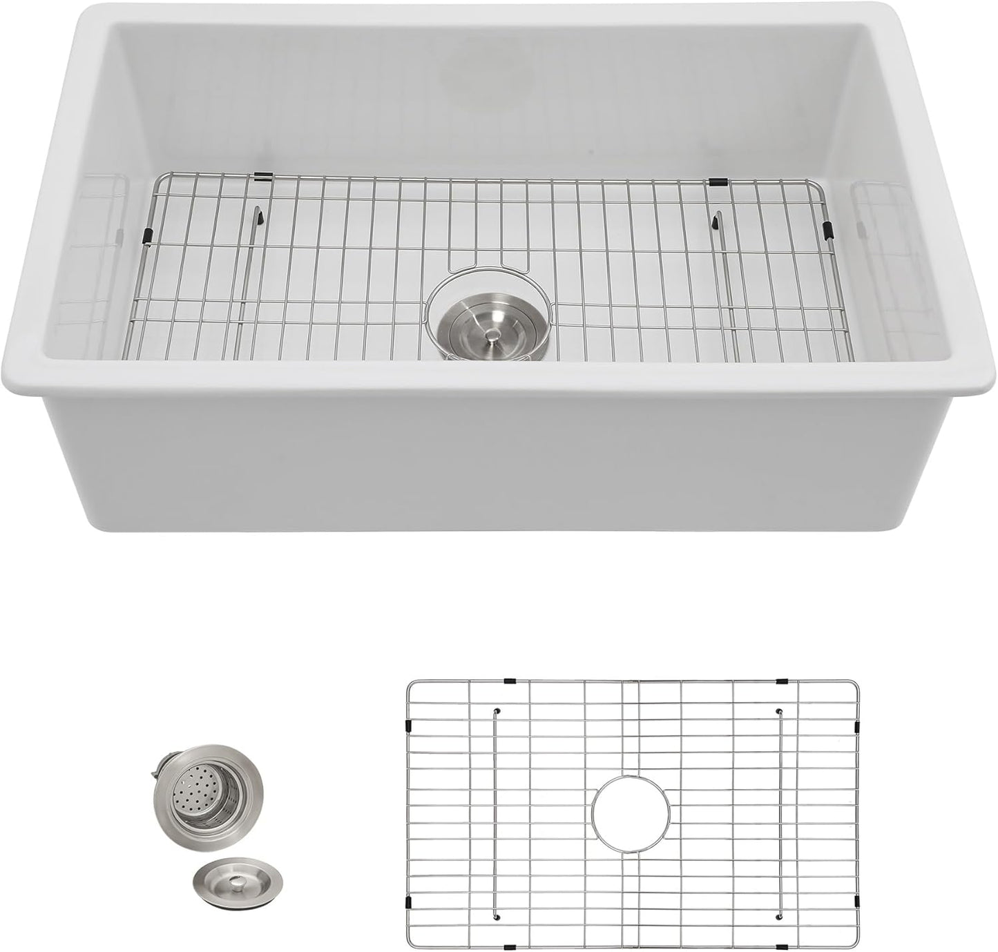 27 White Kitchen Sink Drop In - Fulorni 27"x19" Kitchen Sink Drop In Topmount White Ceramic Porcelain Fireclay Dual Mount Single Bowl Sink Basin