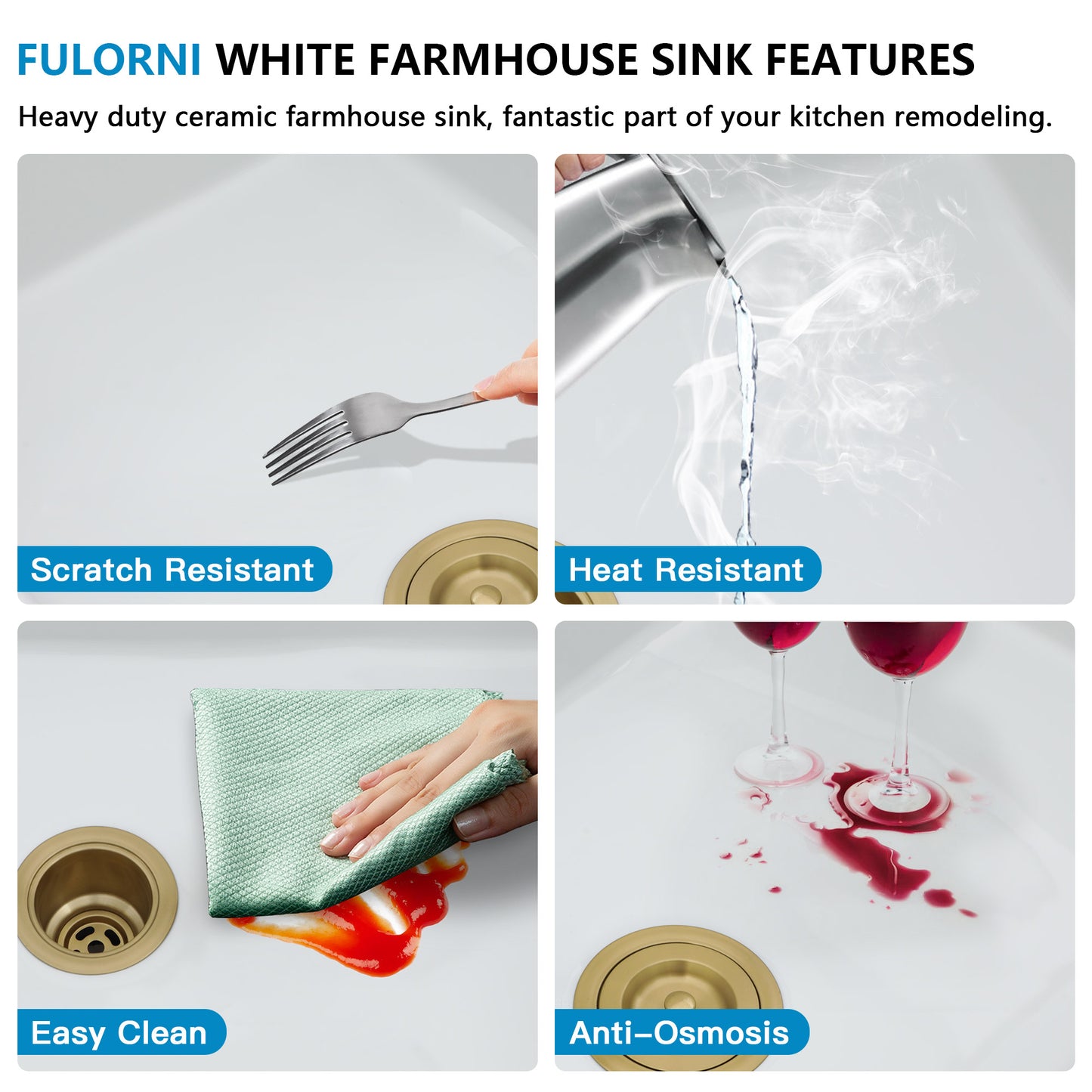 33 White Farm Sink Workstation - Fulorni 33"x20" Farmhouse Kitchen Sink Apron Front Workstation with Slide Ledge Reversible Double Bowl 50/50 White Ceramic Porcelain Fireclay Farmer Sink Basin
