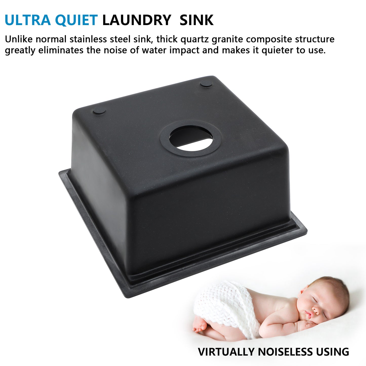 18 Undermount Laundry Sink - Fulorni 18"x18" Laundry Utility Sink Workstation Matte Black Granite Composite Quartz Classic Under Counter Deep Single Bowl Utility Laundry Room Sink Basin