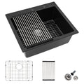 25 Granite Composite Kitchen Sink - Fulorni 25"×22" Granite Kitchen Sink Drop In Topmount Matte Black Quartz Classic Above Counter Single Bowl Sink Basin