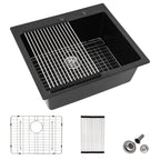 25 Granite Composite Kitchen Sink - Fulorni 25"×22" Granite Kitchen Sink Drop In Topmount Matte Black Quartz Classic Above Counter Single Bowl Sink Basin
