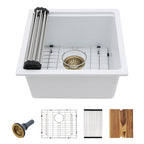 18 Undermount Laundry Sink - Fulorni 18"x18" Laundry Utility Sink Workstation White Granite Composite Quartz Classic Under Counter Deep Single Bowl Utility Laundry Room Sink Basin