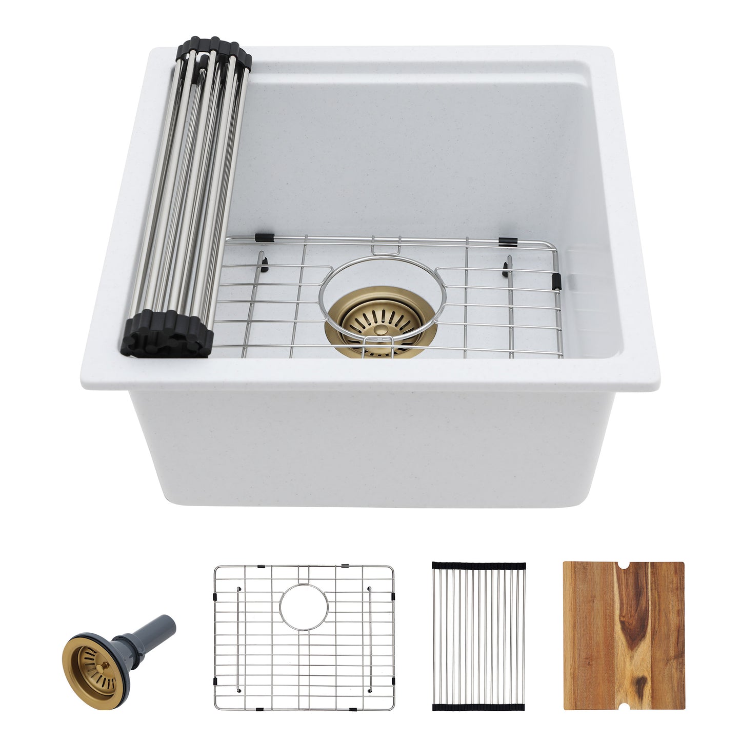 18 Undermount Laundry Sink - Fulorni 18"x18" Laundry Utility Sink Workstation White Granite Composite Quartz Classic Under Counter Deep Single Bowl Utility Laundry Room Sink Basin
