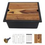 21 Undermount Laundry Sink - Fulorni 21"x18" Laundry Utility Sink Workstation Matte Black Granite Composite Quartz Classic Under Counter Deep Single Bowl Utility Laundry Room Sink Basin