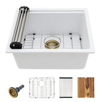 21 Undermount Laundry Sink - Fulorni 21"x18" Laundry Utility Sink Workstation White Granite Composite Quartz Classic Under Counter Deep Single Bowl Utility Laundry Room Sink Basin