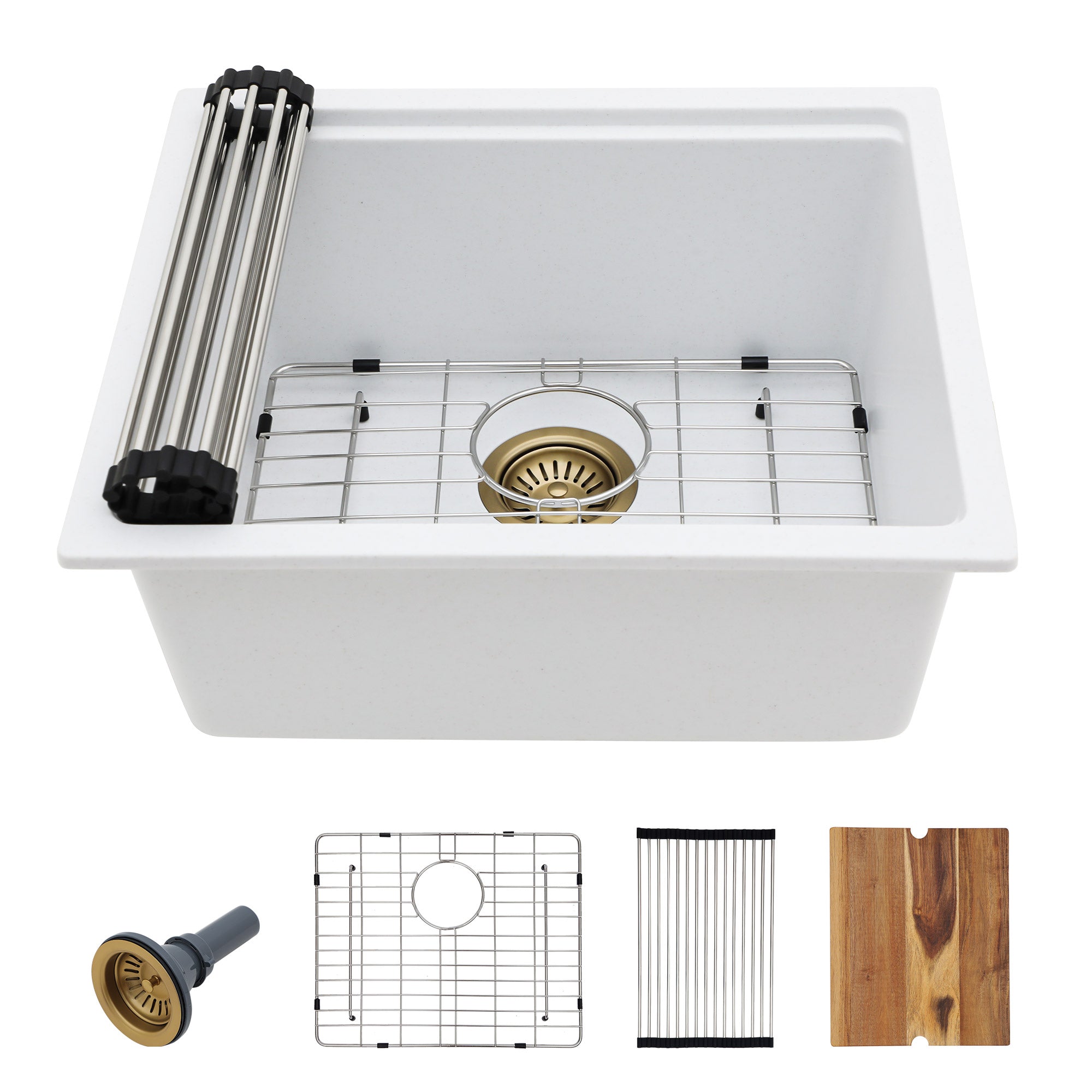 21 Undermount Laundry Sink - Fulorni 21"x18" Laundry Utility Sink Workstation White Granite Composite Quartz Classic Under Counter Deep Single Bowl Utility Laundry Room Sink Basin
