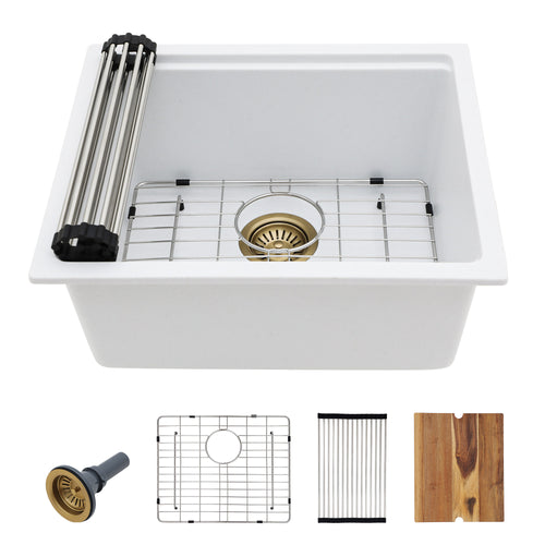 21 Undermount Laundry Sink - Fulorni 21"x18" Laundry Utility Sink Workstation White Granite Composite Quartz Classic Under Counter Deep Single Bowl Utility Laundry Room Sink Basin