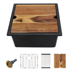18 Undermount Laundry Sink - Fulorni 18"x18" Laundry Utility Sink Workstation Matte Black Granite Composite Quartz Classic Under Counter Deep Single Bowl Utility Laundry Room Sink Basin