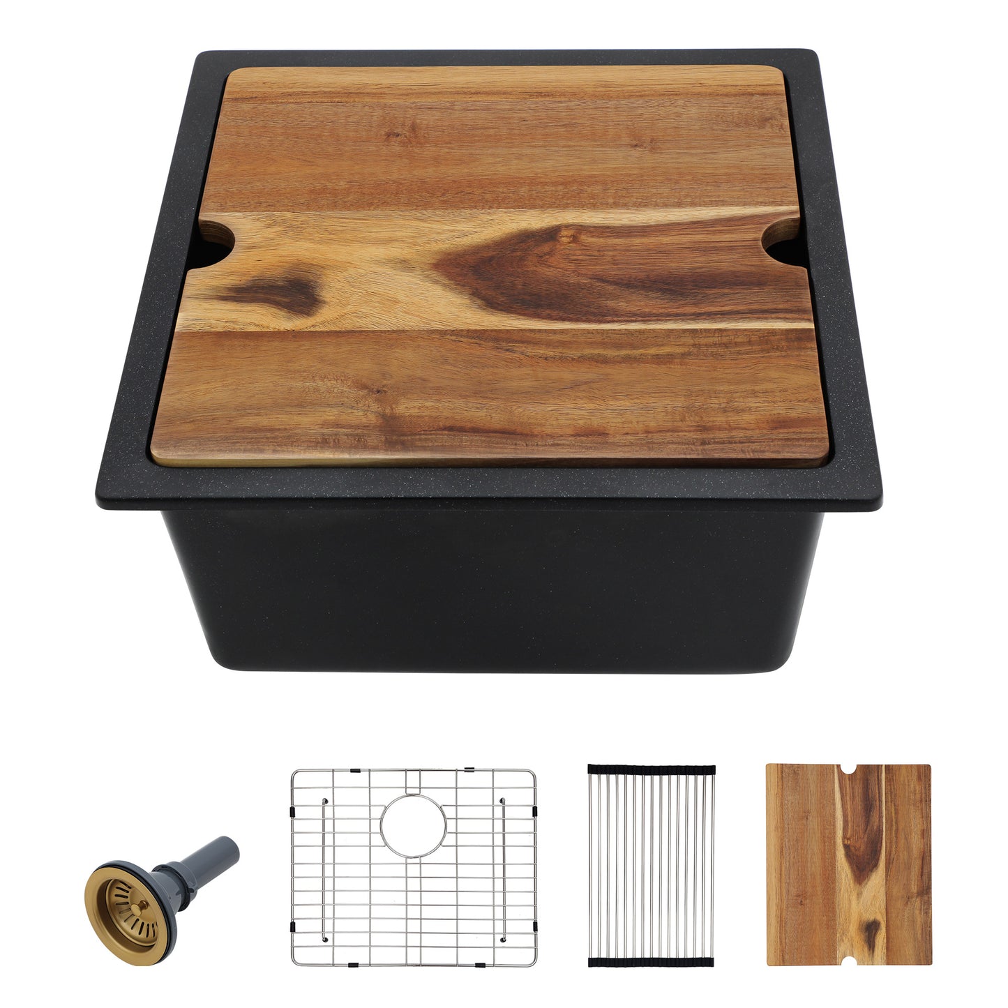 18 Undermount Laundry Sink - Fulorni 18"x18" Laundry Utility Sink Workstation Matte Black Granite Composite Quartz Classic Under Counter Deep Single Bowl Utility Laundry Room Sink Basin