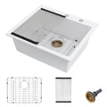 25 Granite Composite Kitchen Sink - Fulorni 25"×22" Granite Kitchen Sink Drop In Topmount White Quartz Classic Above Counter Single Bowl Sink Basin