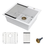 25 Granite Composite Kitchen Sink - Fulorni 25"×22" Granite Kitchen Sink Drop In Topmount White Quartz Classic Above Counter Single Bowl Sink Basin