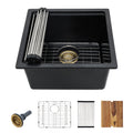 18 Undermount Laundry Sink - Fulorni 18"x18" Laundry Utility Sink Workstation Matte Black Granite Composite Quartz Classic Under Counter Deep Single Bowl Utility Laundry Room Sink Basin