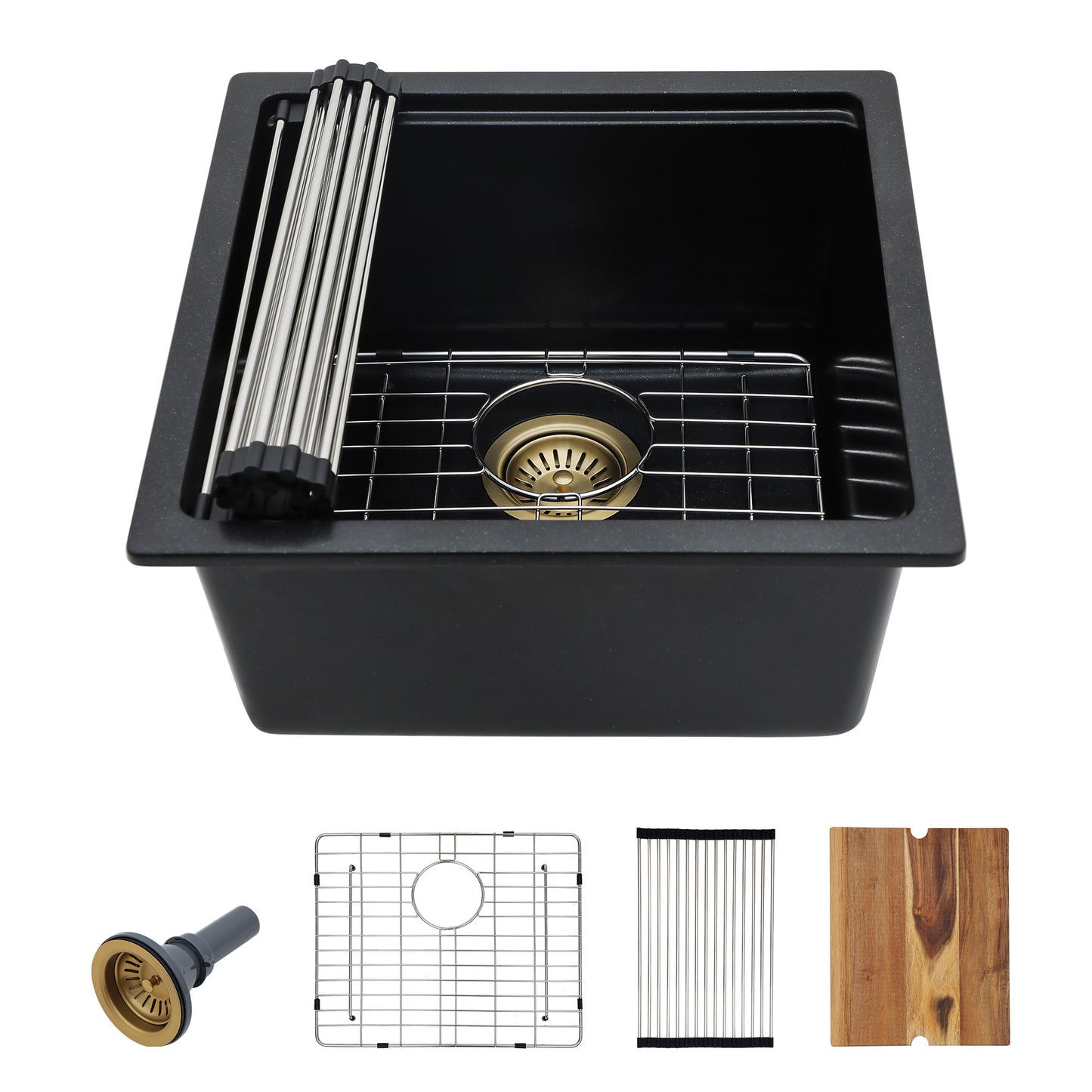 18 Undermount Laundry Sink - Fulorni 18"x18" Laundry Utility Sink Workstation Matte Black Granite Composite Quartz Classic Under Counter Deep Single Bowl Utility Laundry Room Sink Basin