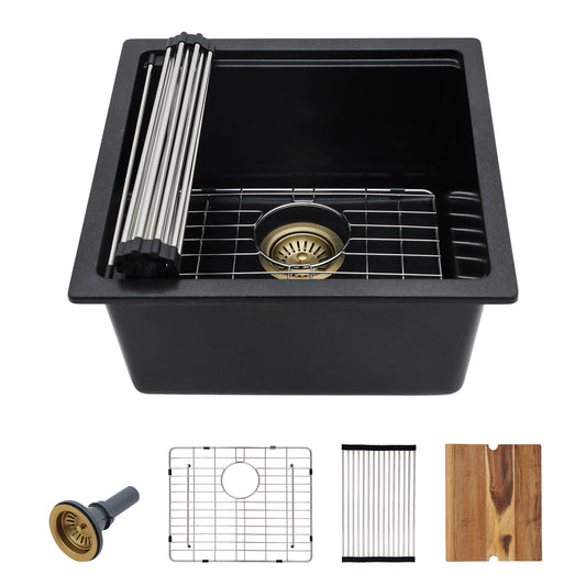 18 Undermount Laundry Sink - Fulorni 18"x18" Laundry Utility Sink Workstation Matte Black Granite Composite Quartz Classic Under Counter Deep Single Bowl Utility Laundry Room Sink Basin