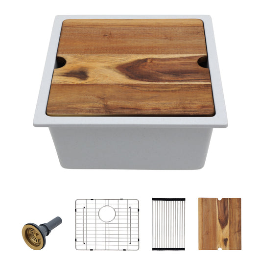 18 Undermount Laundry Sink - Fulorni 18"x18" Laundry Utility Sink Workstation White Granite Composite Quartz Classic Under Counter Deep Single Bowl Utility Laundry Room Sink Basin