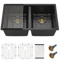 33 Granite Composite Kitchen Sink Double Bowl - Fulorni 33"x19" Black Granite Kitchen Sink Undermount Double Bowl 50/50 Quartz Classic Composite Matte Black Under Counter Sink Basin