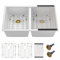 33 Granite Composite Kitchen Sink Double Bowl - Fulorni 33"x19" Granite Kitchen Sink White Undermount Double Bowl 50/50 Quartz Classic Composite Under Counter Sink Basin