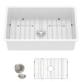 32 White Sink Undermount - Fulorni 32"x19" Kitchen Sink Dual Mount White Ceramic Porcelain Fireclay Rectangular Deep Single Bowl Sink Basin
