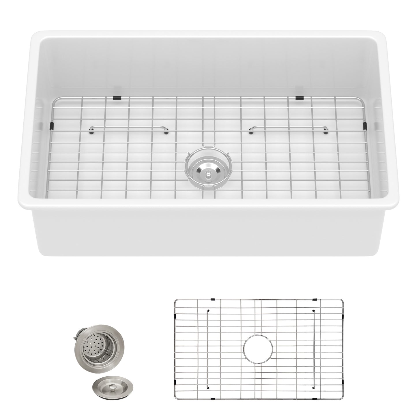 32 White Sink Undermount - Fulorni 32"x19" Kitchen Sink Dual Mount White Ceramic Porcelain Fireclay Rectangular Deep Single Bowl Sink Basin