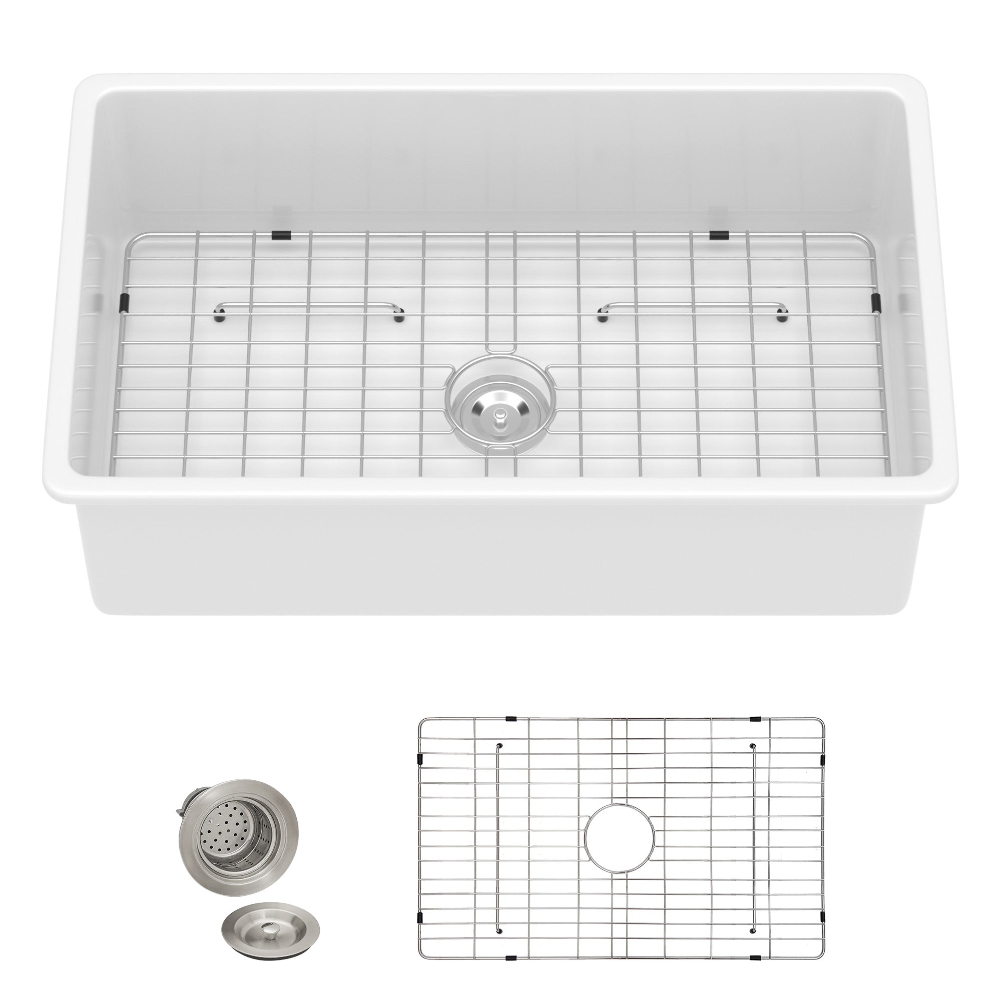 32 White Sink Undermount - Fulorni 32"x19" Kitchen Sink Dual Mount White Ceramic Porcelain Fireclay Rectangular Deep Single Bowl Sink Basin