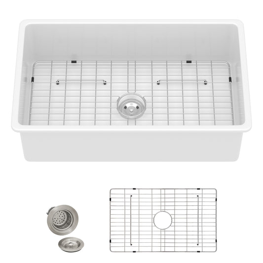 32 White Sink Undermount - Fulorni 32"x19" Kitchen Sink Dual Mount White Ceramic Porcelain Fireclay Rectangular Deep Single Bowl Sink Basin