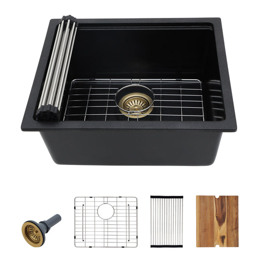 21 Undermount Laundry Sink - Fulorni 21"x18" Laundry Utility Sink Workstation Matte Black Granite Composite Quartz Classic Under Counter Deep Single Bowl Utility Laundry Room Sink Basin