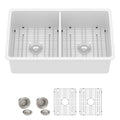 32 White Sink Undermount Double Bowl - Fulorni 32"x19" Kitchen Sink Dual Mount Double Bowl 50/50 White Ceramic Porcelain Fireclay Sink Basin