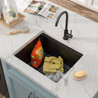 21 Undermount Laundry Sink - Fulorni 21"x18" Laundry Utility Sink Workstation Matte Black Granite Composite Quartz Classic Under Counter Deep Single Bowl Utility Laundry Room Sink Basin