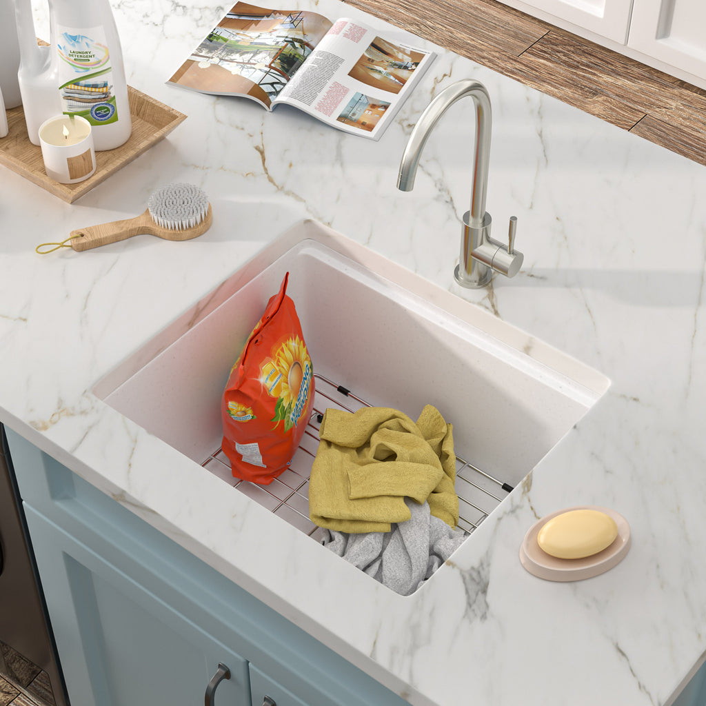21 Undermount Laundry Sink - Fulorni 21"x18" Laundry Utility Sink Workstation White Granite Composite Quartz Classic Under Counter Deep Single Bowl Utility Laundry Room Sink Basin