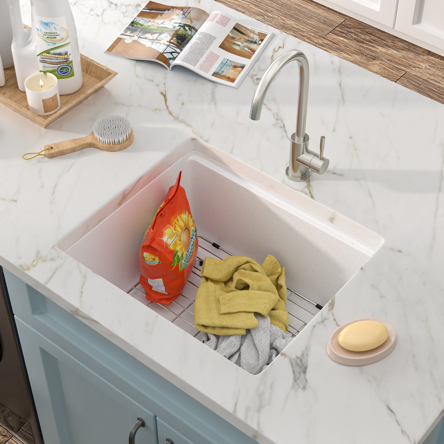 21 Undermount Laundry Sink - Fulorni 21"x18" Laundry Utility Sink Workstation White Granite Composite Quartz Classic Under Counter Deep Single Bowl Utility Laundry Room Sink Basin