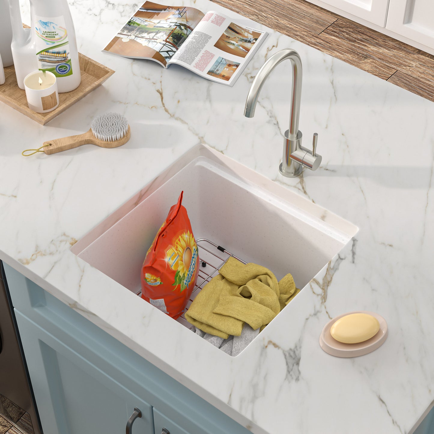 18 Undermount Laundry Sink - Fulorni 18"x18" Laundry Utility Sink Workstation White Granite Composite Quartz Classic Under Counter Deep Single Bowl Utility Laundry Room Sink Basin