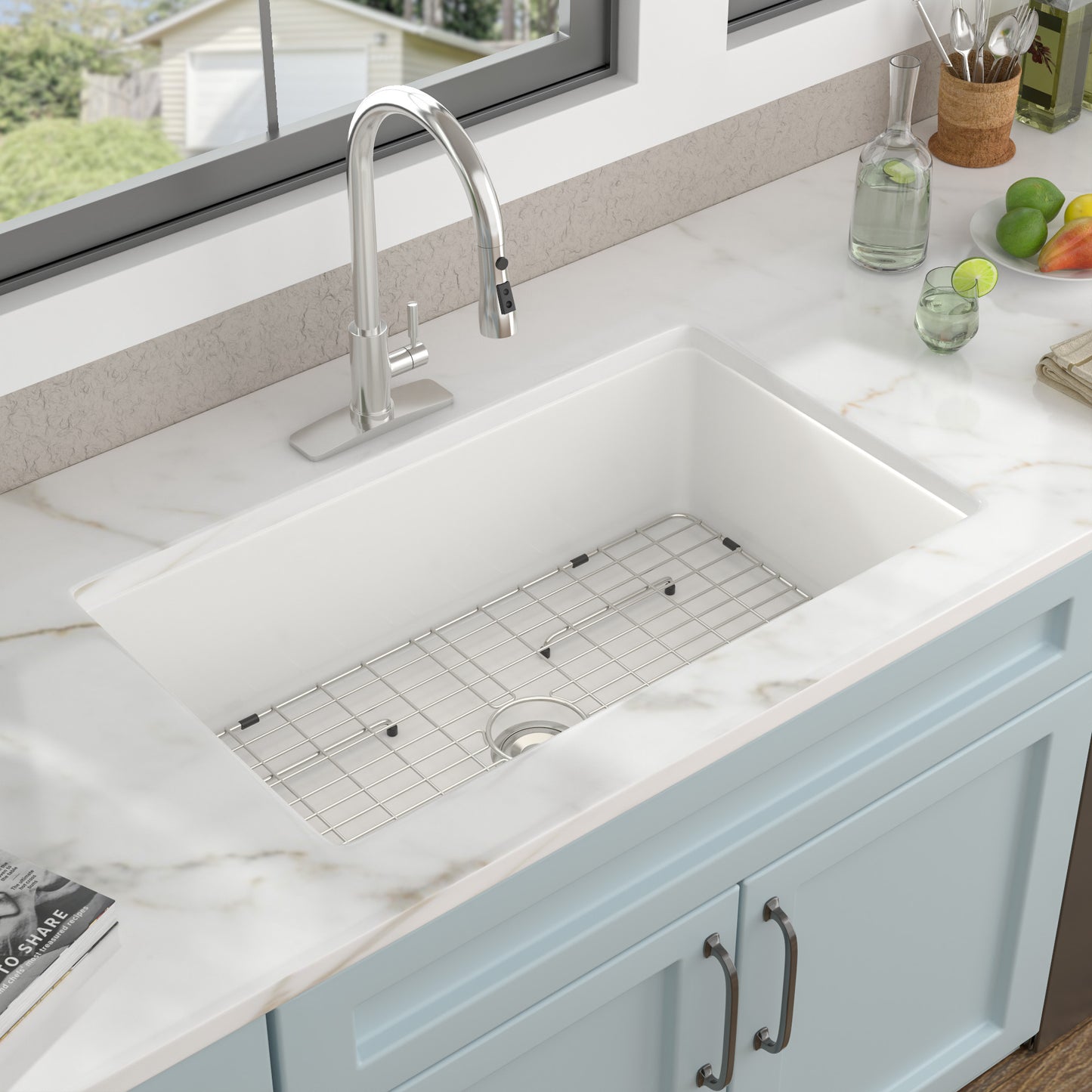 32 White Sink Undermount - Fulorni 32"x19" Kitchen Sink Dual Mount White Ceramic Porcelain Fireclay Rectangular Deep Single Bowl Sink Basin