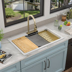33"x22" Granite Waterfall Kitchen Sink Multifunctional Smart Workstation With Faucet Combo Drop In Topmount White Granite Composite Quartz Classic Above Counter Single Bowl Sink Basin